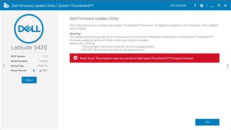 Update the Thunderbolt controller drivers. . Dell this program does not contain a valid system thunderbolt firmware payload